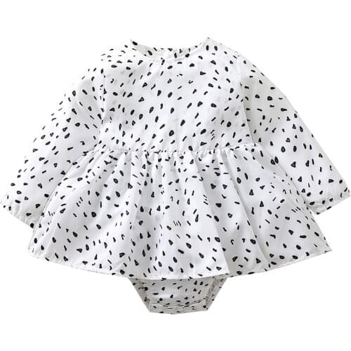 2021 0-24M Cute Infant Baby Girls Playsuit Dress Spring Fall Dot Print Round Neck Long Sleeve Tutu Romper Spring Fall Outfit