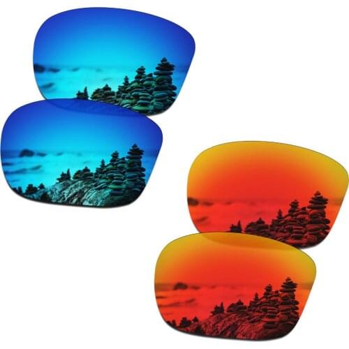 SmartVLT 2 Pairs Polarized Sunglasses Replacement Lenses for Oakley Sliver F Ice Blue and Fire Red