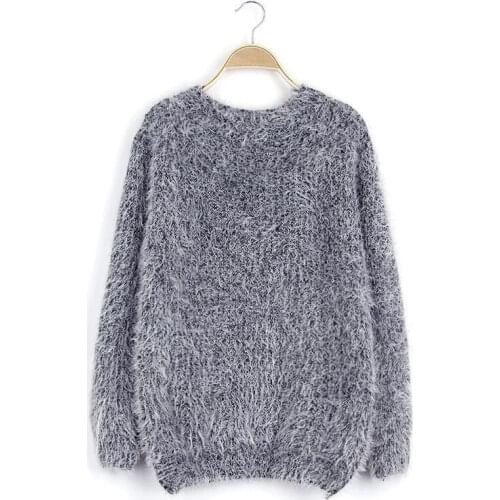 Pullovers Autumn Winter Women O-Neck Sweater Loose Knitted Ladies Sweater Female Plus Size Casual Solid Color Plush Sweater #qwe