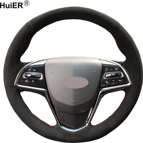 Hand Sewing Car Steering Wheel Cover Wrap Suede Cow Leather Volant For Cadillac ATS 2013-2019 CTS 2014-2019 ELR 2014-2018