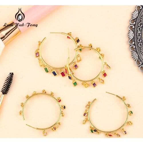 Creative Hand-made Hoop Earrings Colorful Cubic Zirconia C-shaped Earrings Temperament Fashion Ear Jewelry Gift for Women Girl
