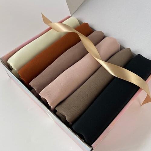 Heavy Chiffon Scarf Womens Fashion Plain Crepe HIjabs Soft Shawls Muslim Crinkle Wraps Headband Customize Gift Box Foulard