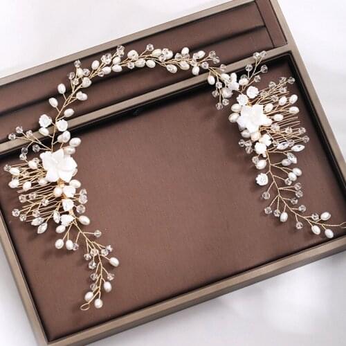Vintage Women Bride Hairband Accessory Handmade Imitation Pearl Flower Headband Alloy Hair Comb Headpeice Hair Jewelry VL