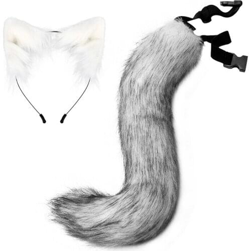 Woman Lovely Lolita Cat Fox Headband Tail Headdress Sexy Plush Ears Tail Anime Cosplay Props Cat Ears Hair Accessories Tail Set