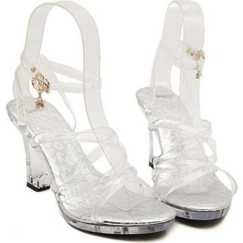 Women Light Ripe Temperament Transparent PVC Shoes Cross Strap Waterproof Platform High-heeled Shoes Crystal And Jelly Sandals