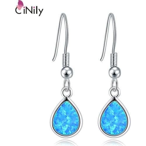CiNily Fashion Jewelry Silver Plated Earrings Blue Fire Opal Bohemia Water Drop Shape for Women Birthday Party Gift OH2279