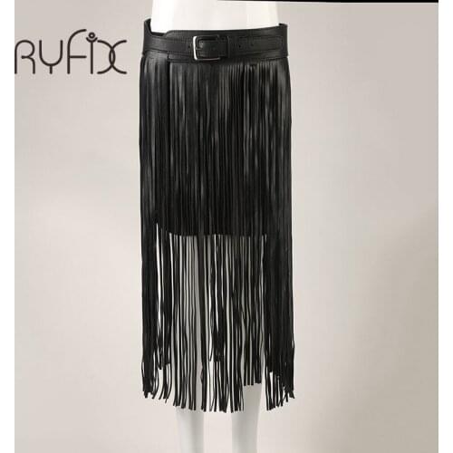New fashion Long tassel belts Fringe Black Faux pu Leather Lady Belt High Waist tide Punk Boho female waist Hippie belt Bl76