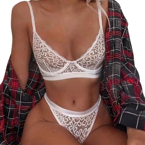 Sexy Lingerie Mesh Perspective Transparent Bra Womens Underwear Set Lace Perspective Hot Erotic Push Up Bras 2 Piece Brief Sets