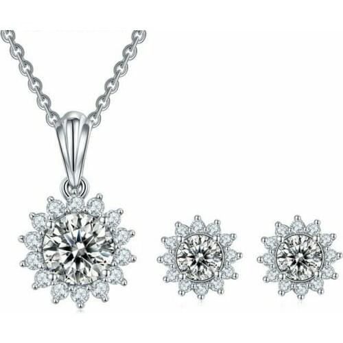 OTIY 925 Sterling Silver White Gold Rhodium Plated Sunflower VVS Moissanite Women Wedding Engagement Diamond Jewelry Set