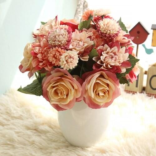 1 Bundle Silk Rose Artificial Flowers Bouquet Peony Fake Flower Plants For Party Bride Wedding Home Decoration Festival Supplies