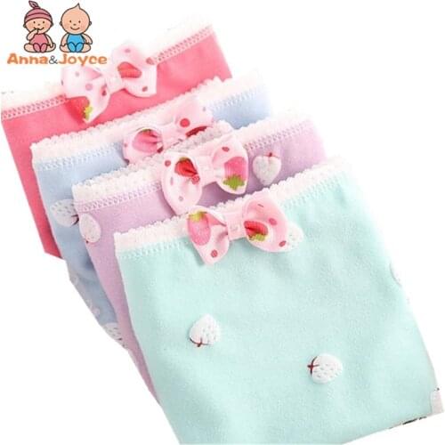 3pcs/lot Ladies' Low Waist Cotton Underwear Childrens Bow Strawberry Cute Breathable Girls Briefs12-20t TNN0182