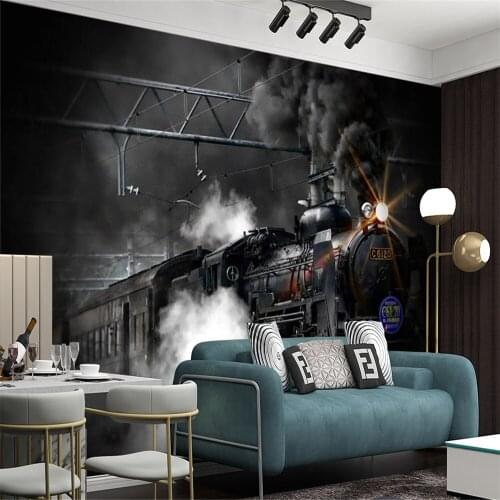 American Vintage 3d Wallpaper Wall Covering Ancient steam train mural Modern Home Improvement Living Room Bedroom Wallpapers