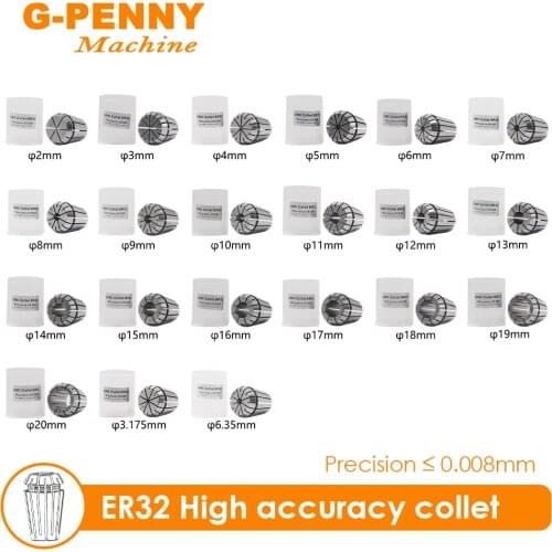 Spindle Collet 1pcs ER32 spring collet chuck High accuracy 0.008mm 2~20,1/4,1/8 CNC Milling Lathe Tool spindle motor