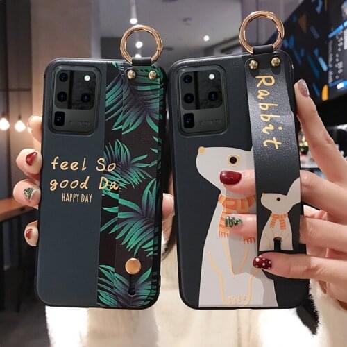 Holder Phone Case For Samsung Galaxy Note 10 Plus S10 S20 Plus Ultra A30 A30S A50 A50S A51 A70 A71 Soft TPU Wrist Strap Cover