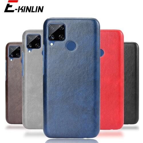 Ultra Slim Litchi Leather Pattern Hard PC Back Cover For OPPO Realme C25s C25 C12 C2 C3 C11 C15 Global Shockproof Phone Case