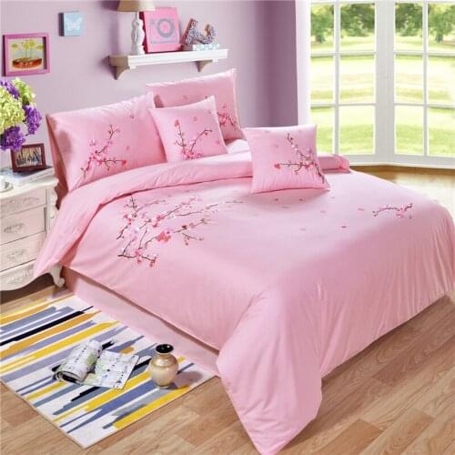 Export Cotton Embroidery 4-piece Cotton Embroidery Pink Duplicate Double Simple 1.5 m 1.8 M Bedclothes