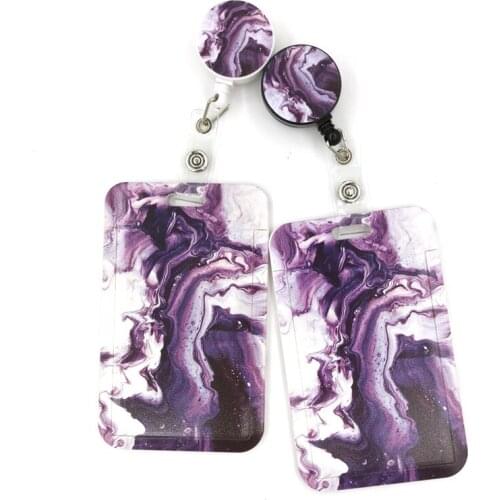 Purple Cool Waves Marble pattern Cartoon Retractable Badge Reel Lanyard Nurse ID Business Credit Card Work Card Badge Holder