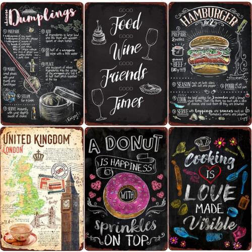 French Fries Tin Sign Dumpling Vintage Poster Bar Home Cafe Kitchen Decor Donut Apple Pie Wall Sticker Egg Bacon Pancakes Plaque