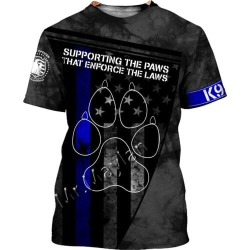 2021 New Black Footprint 3D Printed German Shepherd Short Sleeve Graphic T-shirt Summer Streetwear Oversized Emo Clothing 5XL