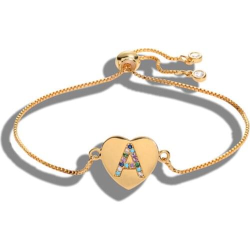 Hot Sale A to Z Initial Copper Pave Setting Cubic Zircon Letter Charm Bracelets Adjustable Gold Chain For Women Lovers Best Gift
