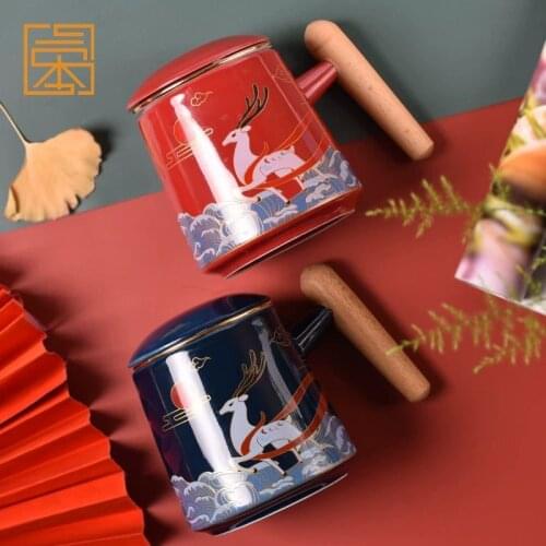 Coffee Mug Creativity Ceramic Tea Cup Tea Separation Filter With Cover Chinese Style Mug Home Office Cup Gift Box