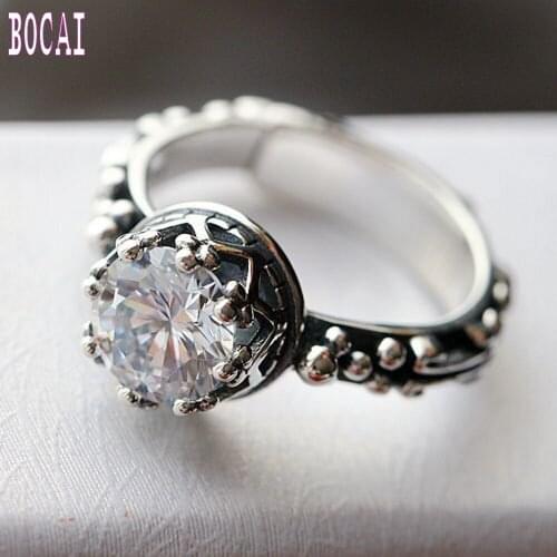 2019 new 925 sterling silver jewelry vintage Thai silver ring hand-set zircon adjustable forefinger ring womans silver ring