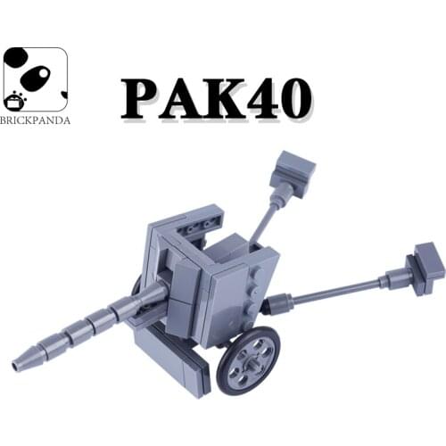 MOC Military WW2 PAK40 Artillery Building Blocks Soldier Figures Accessories Weapons Army Cannon Model Parts Bricks Kid Toys