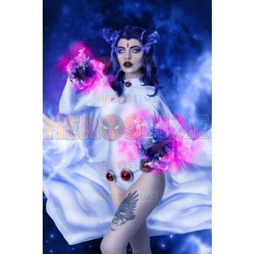 White Raven Suit Raven Woman Cosplay Costume 3 Gems Attached on Gloves and Cape Halloween Costume for Woman