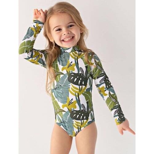 2021 New One-Piece Children Swimwear Kids Wetsuit Sunscreen Beach Swimsuit Swimsuit Zipper Long Sleeve Girl Bikini Adult bikini
