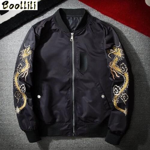 Bomber Jacket Dragon Eagle Embroidery Mens Jacket Stand Collar Fashion Outwear Autumn Men Coat Bomb Baseball Jackets