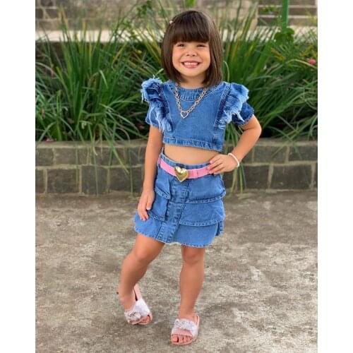 OPPERIAYA 2Pc Toddler Summer Outfit Solid Color O-Neck Short Sleeve Crop T-shirt High-Waist Layer Skirt for Baby Girl 1-6 Years