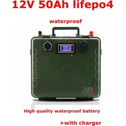 Lifepo4 Waterproof Portable 12.8V 12V 50Ah lifepo4 battery with USB port for Go Cart vehicle RV UPS solar panel camper +charger