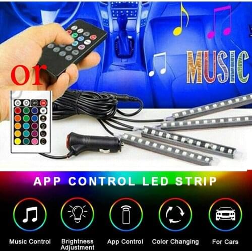 Mayitr LED Car SUV Car Interior Atmosphere Footwell Strip Lights Interior Footwell Decor Atmosphere Light Strip Music Control