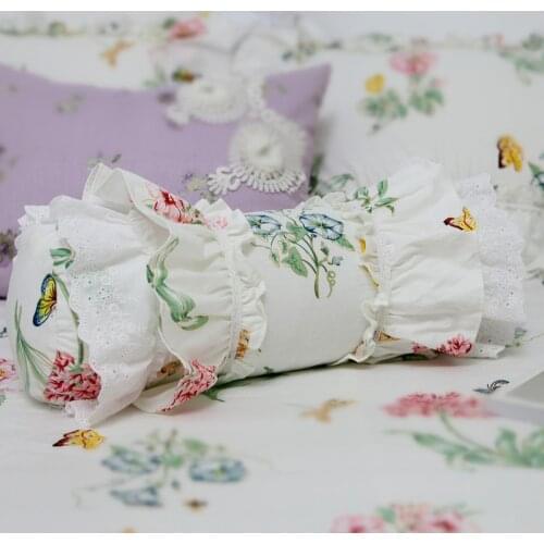 Cute Pastoral print roll cushion decoration bed pillow ruffle lace candy cushion cake layer skirt lumbar pillow sofa hand rests