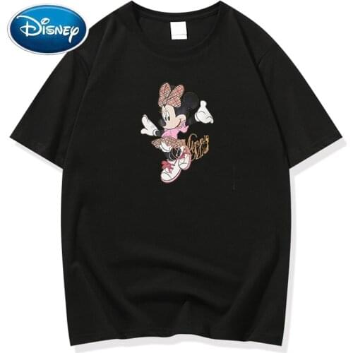 Disney Fashion Minnie Mouse Letter Cartoon Print O-Neck Pullover Tee Chic Couples Unisex Women T-Shirt Short Sleeve Top 11 Color