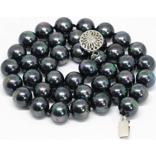 Fashion rainbow black noble natural shell round 8mm beads elegant necklace for women gifts chain choker diy jewelry 18inch B1469