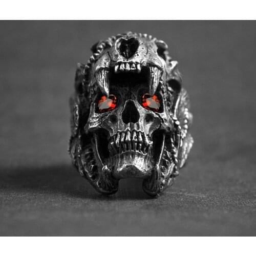 FFLACELL Punk Vikings Nordic Style Black Devil Skull Rings Mens Vintage Heavy Alloy Rings Unique Biker Fashion Jewelry