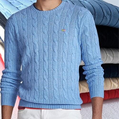 2021 Autumn Winter Mens O-neck 100% Cotton Pullover Sweater Classic Style Solid Color Casual Male Brand Mens Clothing Sweaters