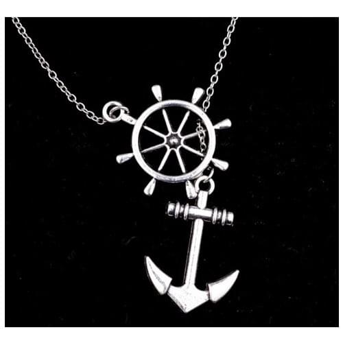 N330 Fashion jewelry Retro Ship anchored alloy rudder necklace