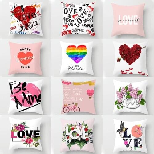 Rainbow Heart Cushion Cover White Sofa Pillow Covers For Couple Decorative Throw Pillowcases Bedroom Home Party Decor 45*45cm/pc