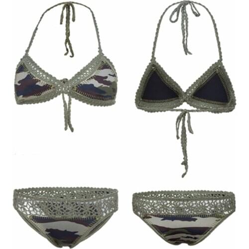 New Arrival High Quality Ourdoor Neoprene Bikini Set Sexy Handmade Crochet Swimsuit Swimwear