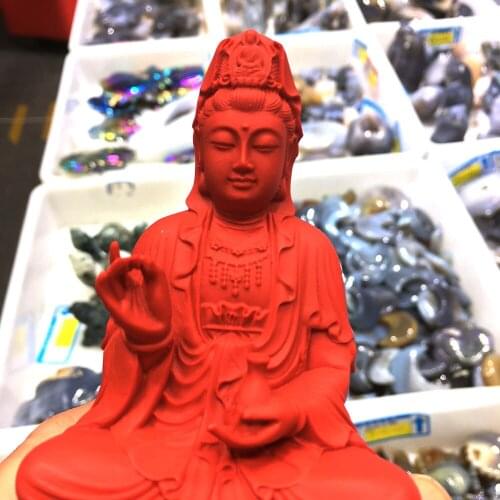 Wholesale red cinnabar carved Avalokitesvara furnishing pieces to protect the peace and prosperity of the disease house