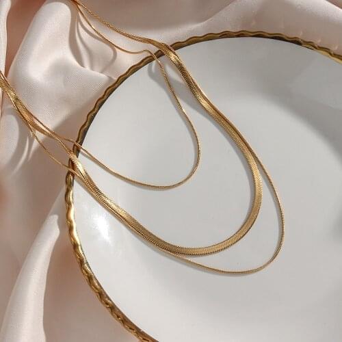 Tarnish Free Stainless Steel 18K Gold Plated Herryingbone Thin Snake Chain Layer Necklace Sexy Womens Gold Chain Necklace
