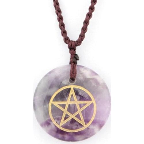 Natural amethyst ancient egyptian pentagram pendacle pendant necklace European and American religious necklace jewelry