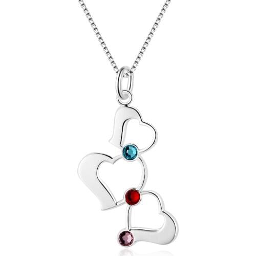 Personalized Necklaces 100% 925 Sterling Silver Heart to heart Shape Pendants Engraved Name Necklaces Birthstone DIY Family Gift