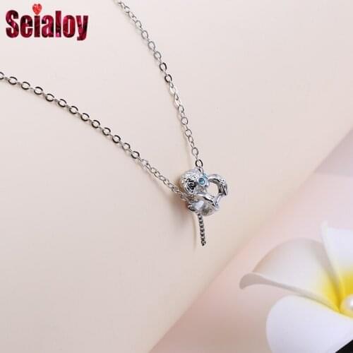 Seialoy New Monkey Bead Pendant Necklace For Women Girl Original Animal Charm Pendant Silver Color Collar Fashion Necklace
