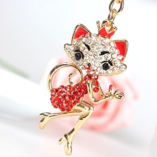 Red Crown Fox Lady Girl Cute Crystal Charm Purse Handbag Car Key Keyring Keychain Party Wedding Birthday Gift
