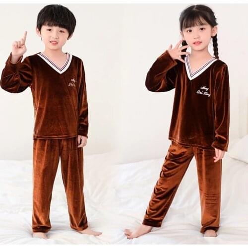 Spring Autumn Unisex Children Boys Cartoon Pyjamas Girl Long Sleeve Velvet Sleepwear Suit New Kids Pajamas Sets 2-14 Years