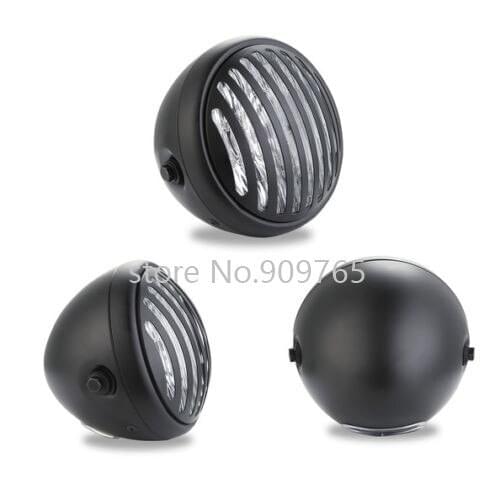 Motorcycle Grill Vintage Side Mount Headlight Black For Harley Honda Kawasaki Yamaha Suzuki Chopper Bobber