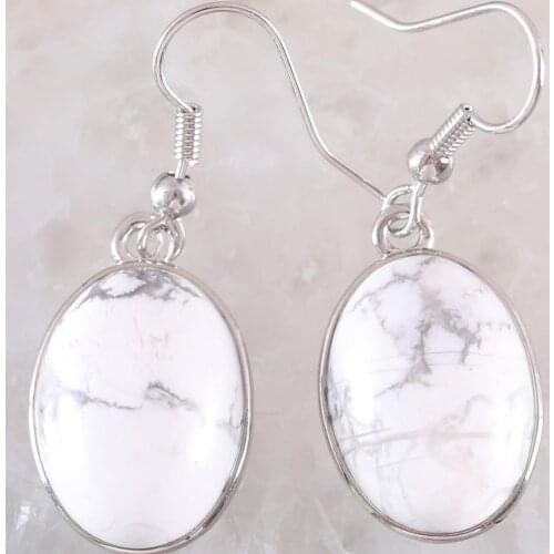 Drop Earrings for Women Natural White Howlite Oval CAB Cabochon Stone Beads Dangle Earring Jewelry Gift 1Pair U452